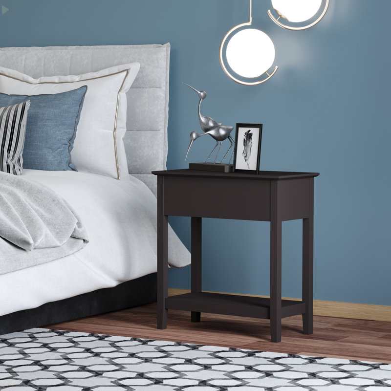 End Table, Narrow Side Table With Flip Top, Storage Cabinet, Bottom Shelf For Living Room