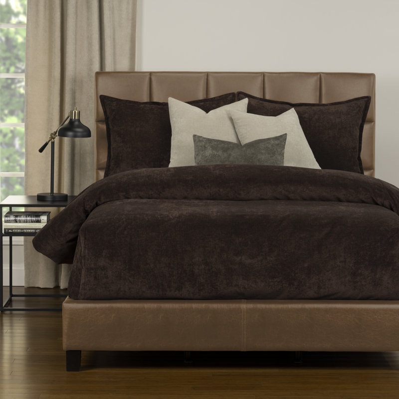 Mixology Velvet Bed Cap Comforter Set with Sewn Corners, Coffee Bean, Full