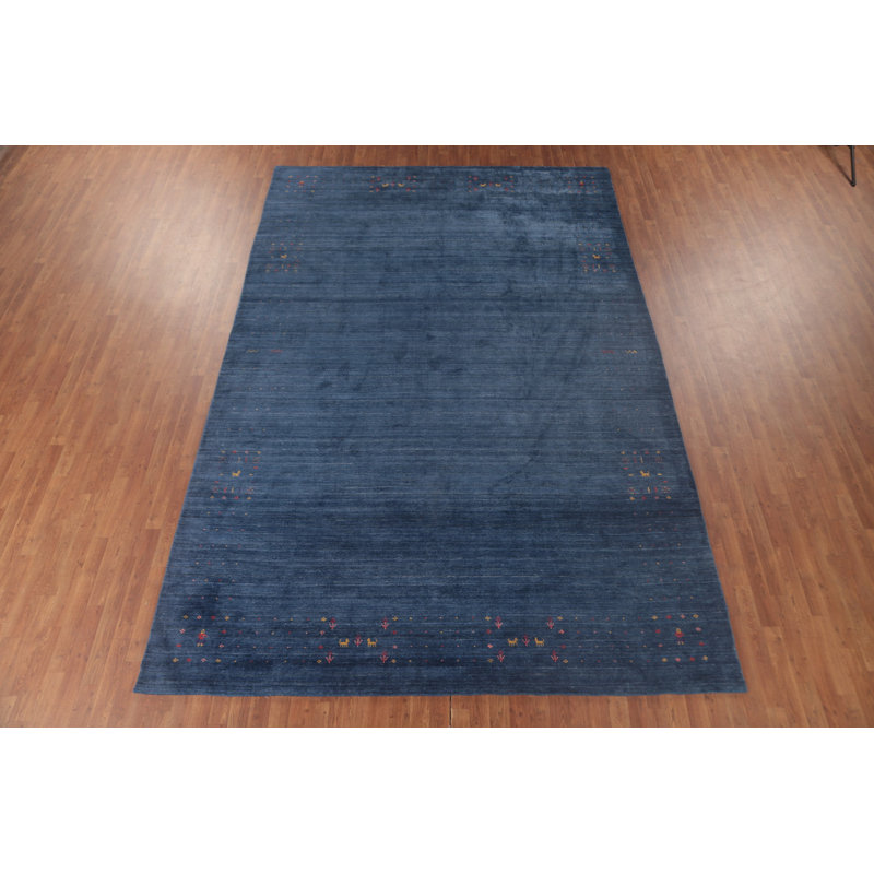 Tapis bleu fait à la main Gabbeh 9 x 13
