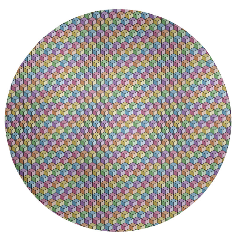 Tapis à cubes aqua marine/mauve/jaune, Rond 5 pi