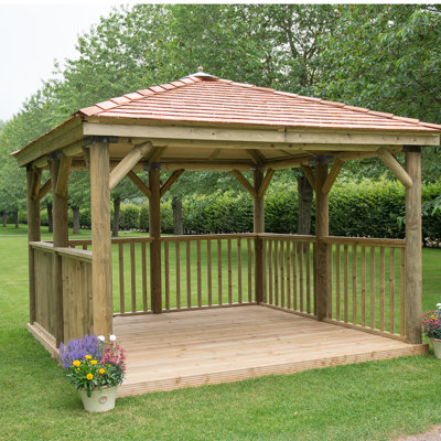 3.5m x 3.5m Wooden Gazebo with Cedar Roof with Installation Service