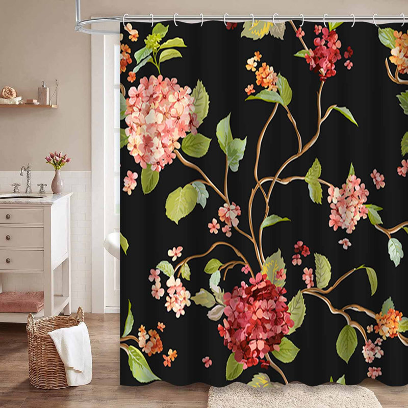 Rideau de douche imperméable à motif floral rétro avec fleurs d'automne et 12 crochets, L 72 po x l 78 po