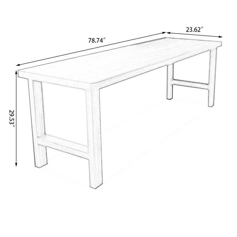 Bureau rectangulaire brun en bois massif, H 29,53 po x l 78,74 po x P 23,62 po