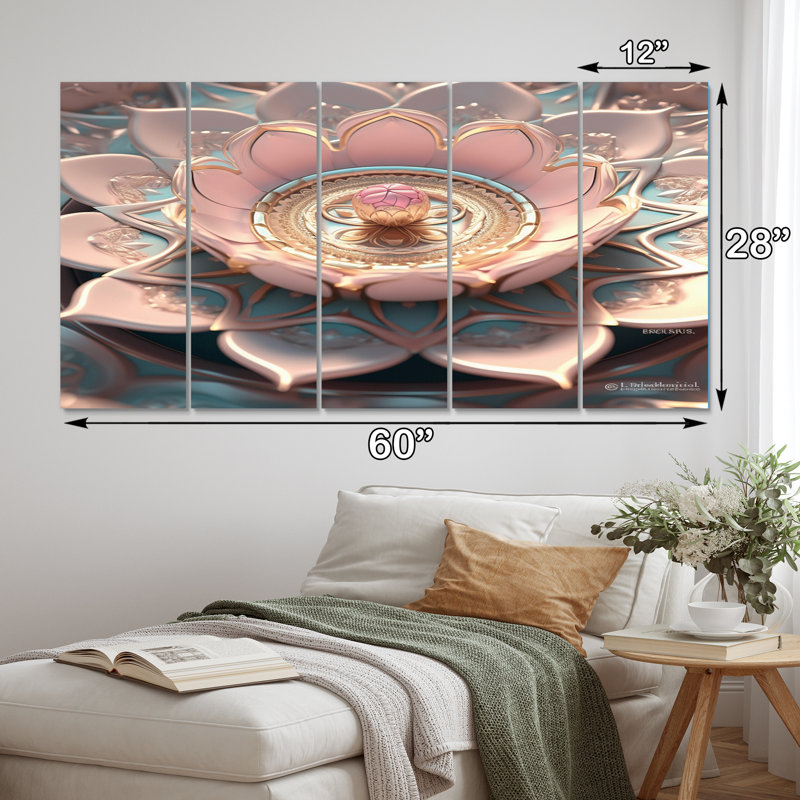 Exquis lotus Mandala III - décoration murale Mandala Boho - 5 panneaux égaux