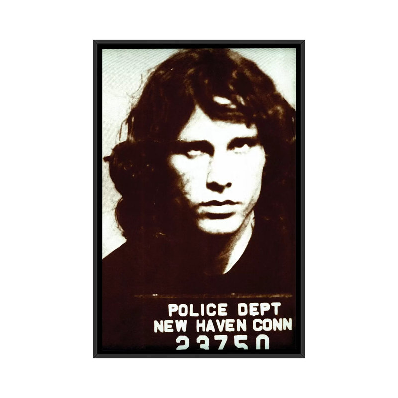 Jim Morrison Mug Shot II - Graphic Art Print, 40" H x 26" W x 1.5" D, Black Framed Canvas, No Matte