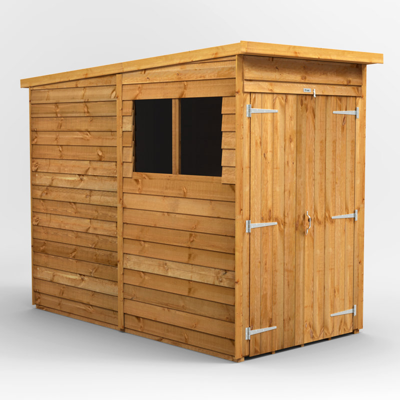 Powersheds 4 x 8ft Timber Overlap Pent Garden Shed, Double Doors