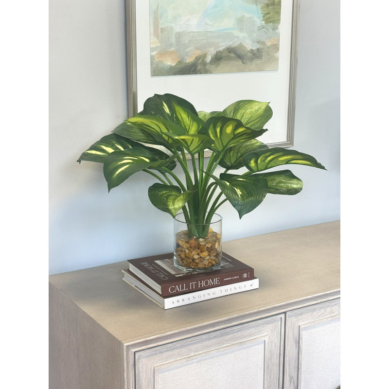 Faux Hosta Plant in Glass Vase