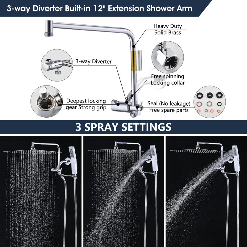Adjustable Extension Arm Shower Head, Handheld Showerhead Rainfall Shower Head Combo