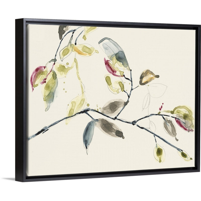 " Leaf Branch II " by Jennifer Goldberger Painting Print, 13" H x 16" W, Black Framed Canvas