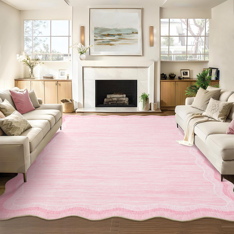Scalloped Rug Modern Living Room Rug,Modern Area Rugs Non-Slip Machine Washable Indoor Mats for Bedroom,Playroom,Office, Pink