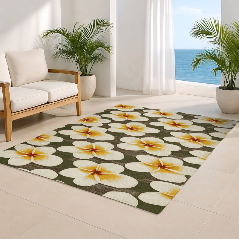 Botanical Beige Indoor and Outdoor Area Rug, Rectangle 2' x 3'