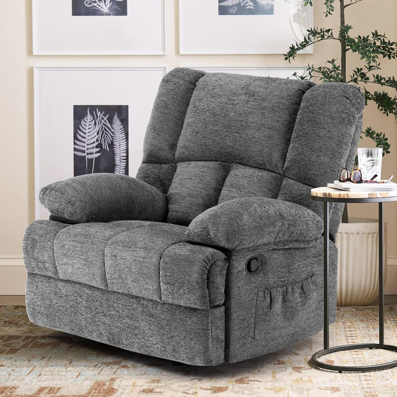 Rocking Recliner Chair with 3-Position Adjustable Backrest Tool-Free Assembly 330lbs Capacity Gray, Light Gray Chenille