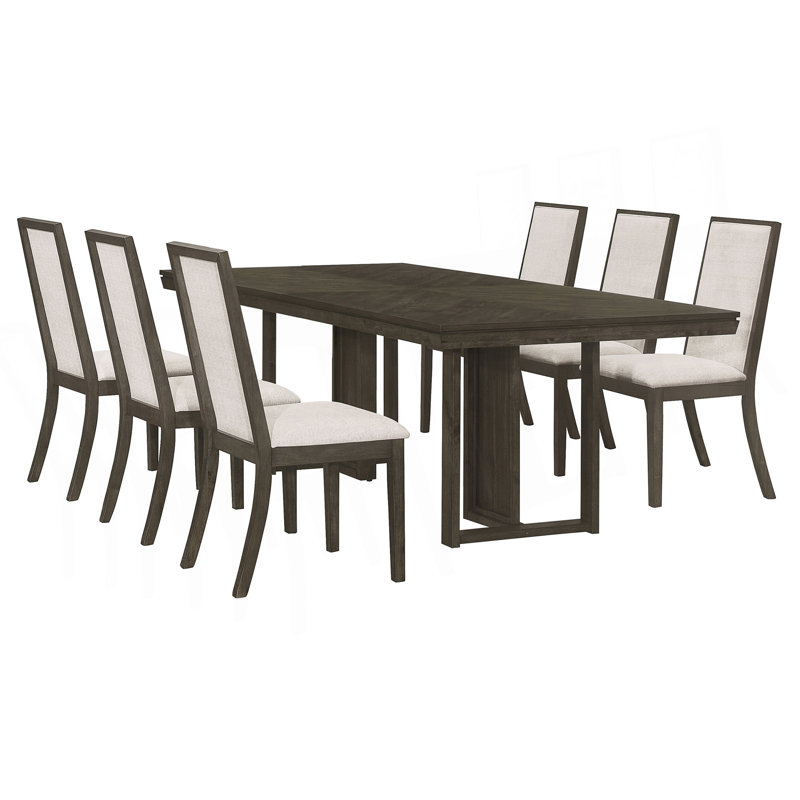 Ensemble de table de salle à manger beige et gris foncé, 7 pièces : table, 6 chaises