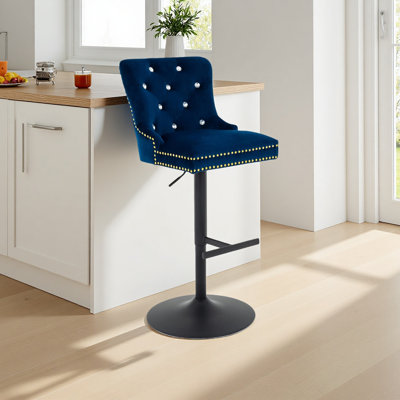 Tabouret de bar, fauteuil en velours avec fonction pivotante et base en métal, tabourets de bar en métal