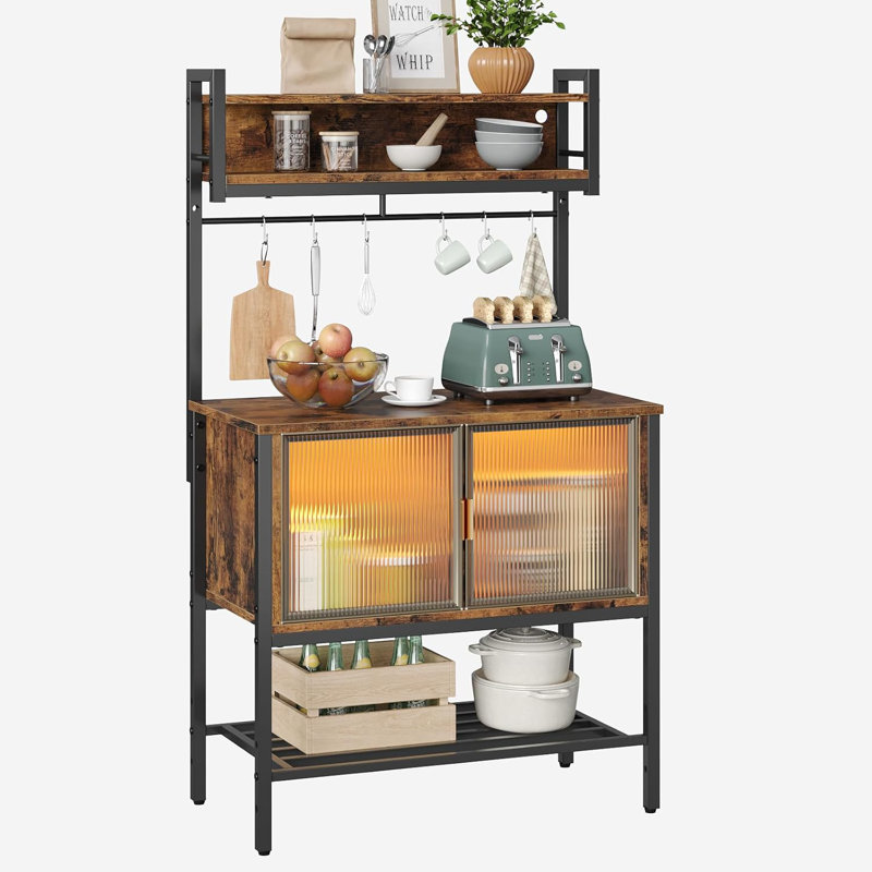 Alfard 86Cm Iron with Cabinet Baker's Rack with Microwave Compatibility, Rustic Brown