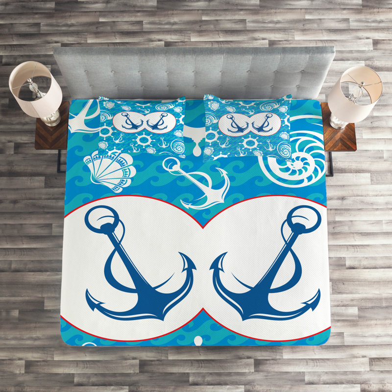 Coastal Polyester Coverlet, King Bedspread + 2 Shams