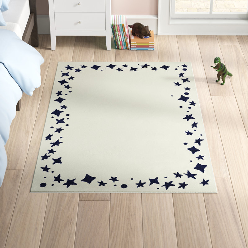 Tapis bleu marine / blanc Lorccan, Rectangle 5 pi 3 po x 7 pi, Marine
