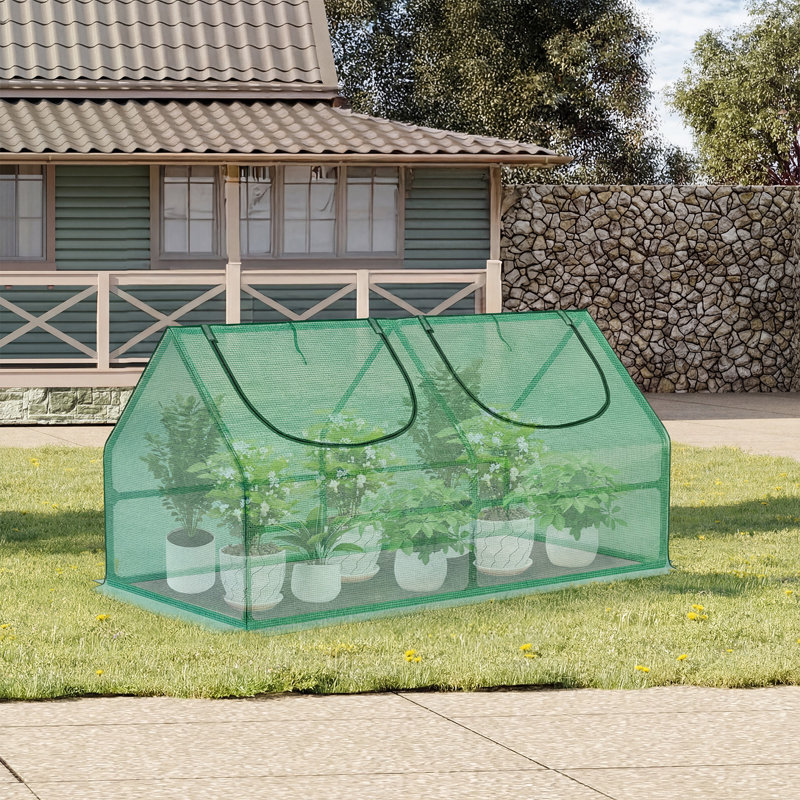 Aoodor Outdoor Mini Greenhouse, Green, 23" H x 47" W x 23" D