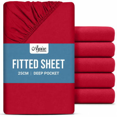 Aspire Homeware Red 25cm Deep Fitted Sheets with Elasticated Edges