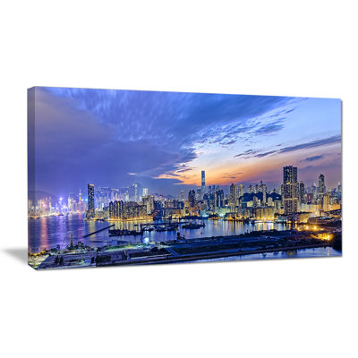 « hong kong city crépuscule panorama », reproduction de photo sur toile tendue