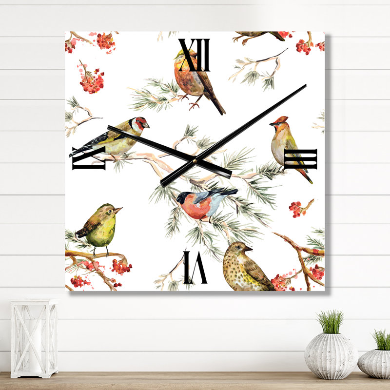 Horloge murale forêt oiseaux sur branches, Très grand