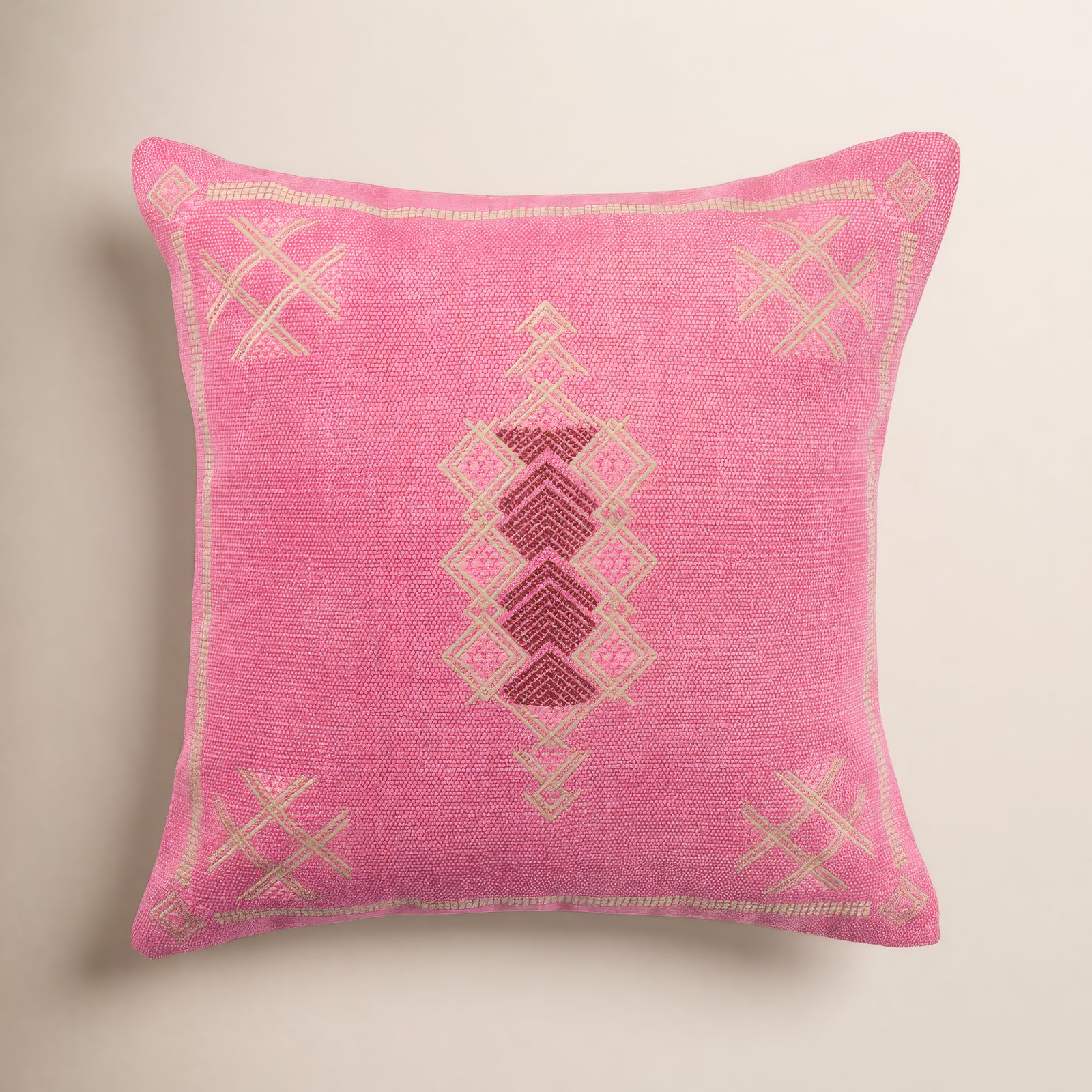 Mikes 100% Wool Throw Square Pillow, Down, Pink/Light Tan
