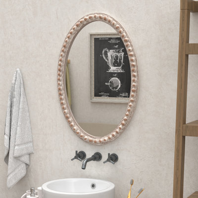 Aponi Oval Wood Frame Accent Mirror, Rustic Farmhouse Style Decorative Wall Mirror
