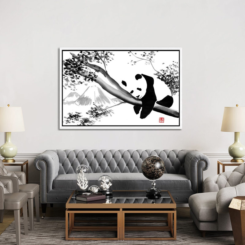 Panda's Tree by Péchane - Print on Canvas, 152.5 cm H x 101.5 cm W, White Framed