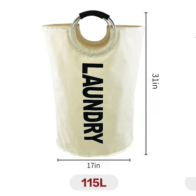 Panier à linge 115 L tissu pliable avec poignée noir, Beige