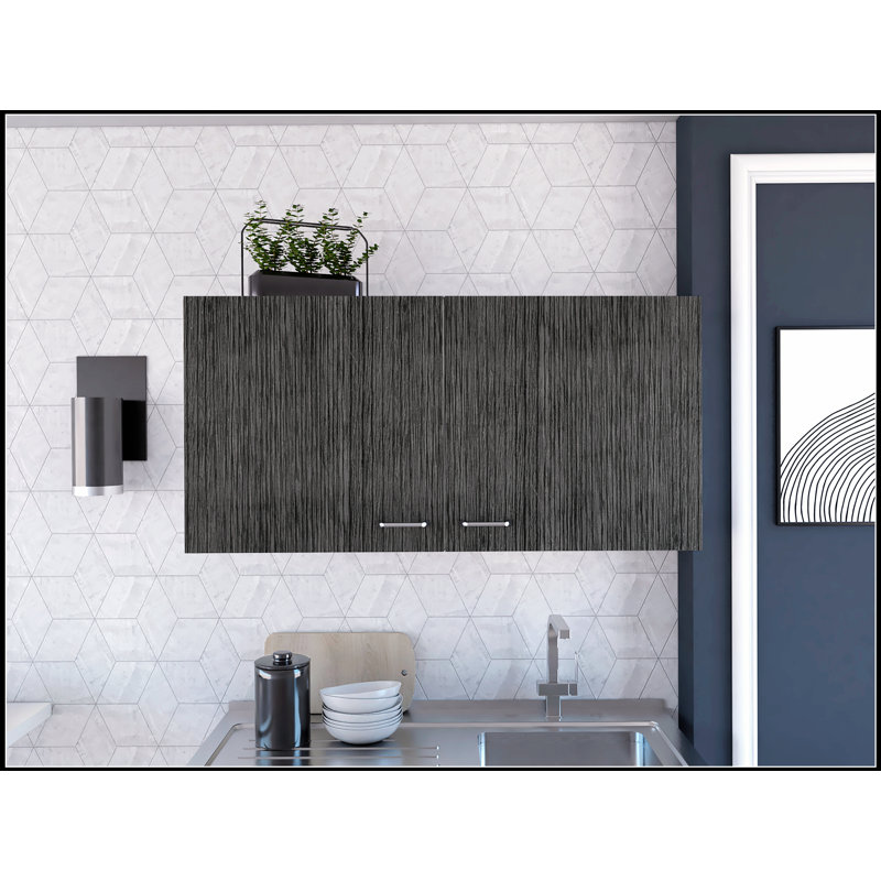 Armoire murale rectangulaire à 2 portes avec rangement spacieux et finition élégante en chêne fumé Brookeline, parfaite pour les espaces de vie modernes.