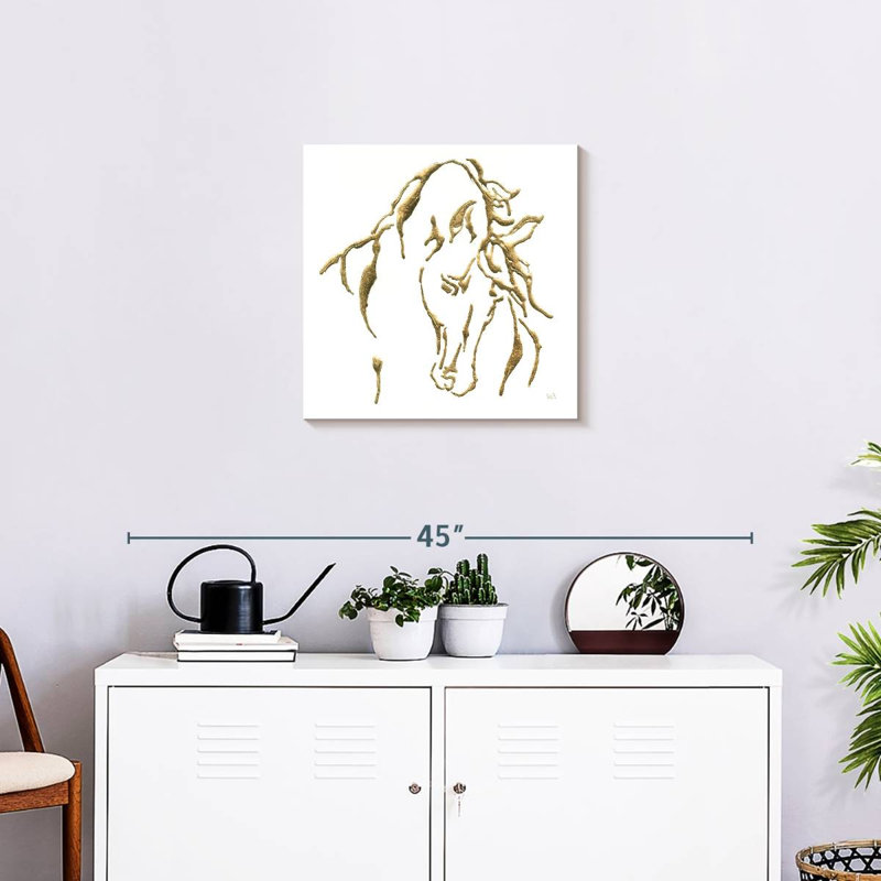 Brampt Gilded Stallion On White, 20" H x 20" W