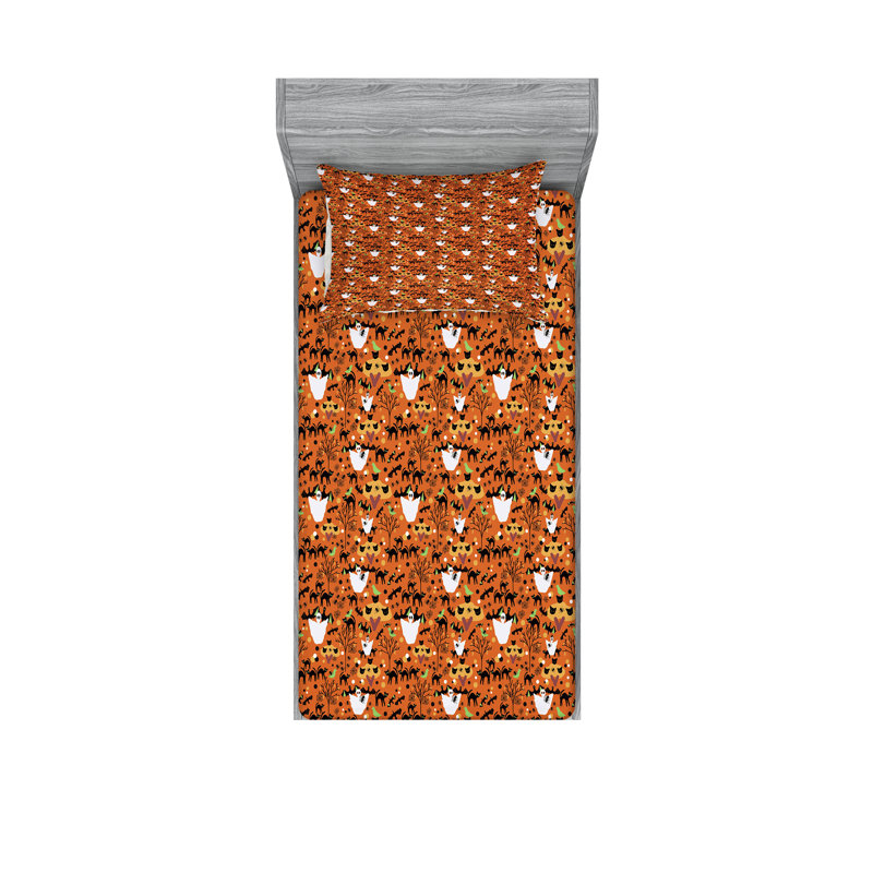Drap-housse et coussin décoratif Ambesonne Halloween multicolore orange brûlé