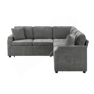 Canapé-lit modulaire en forme de L Canapé modulaire rembourré en L de 81,9 po avec canapé-lit et compartiment de rangement caché pour le salon, gris