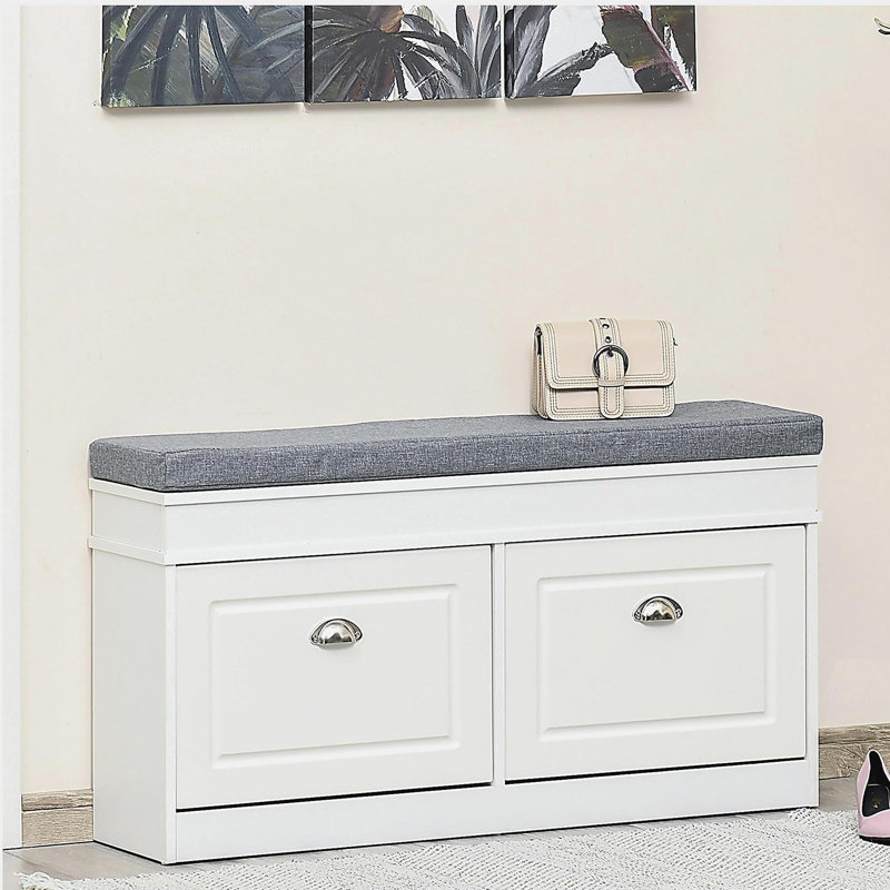 Banc à chaussures pour vestibule, rangement avec coussin, 2 tiroirs, tablette réglable