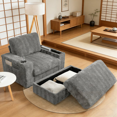 Canapé simple avec repose-pieds, poche latérale et porte-gobelets