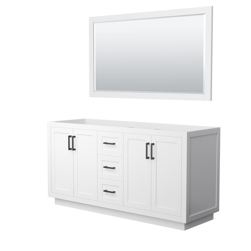 Miranda 65.25" Freestanding Double Bathroom Vanity Base Only with 58" Mirror, White/Matte Black
