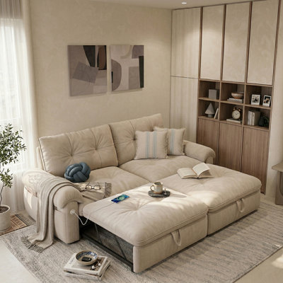 Canapé-lit convertible de 77 po, causeuse 2 en 1 en lit d'invité, canapé en tissu de flanelle avec conception escamotable, structure en acier robuste, canapé-lit minimaliste pour salon, appartement, dortoir (beige)