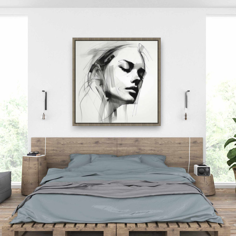 Traits féminins - Toile abstraite encadrée décorative grise