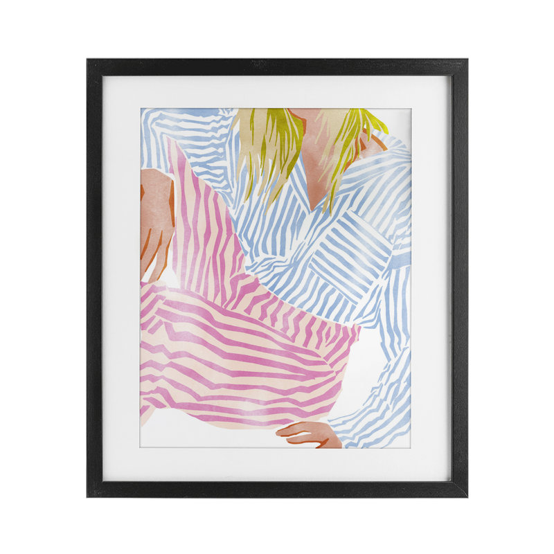 Femelle à rayures pastel, reproduction encadrée sous verre, design par Ziwei Li, Cadre noir minuit, H 16 po x l 13 po