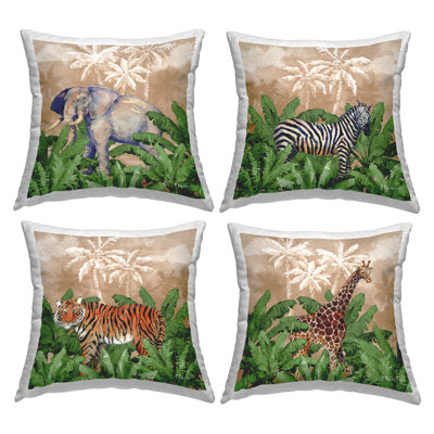 Coussin décoratif d'extérieur imprimé "Jungle Life at Sunset" par Paul Brent (ensemble de 4)