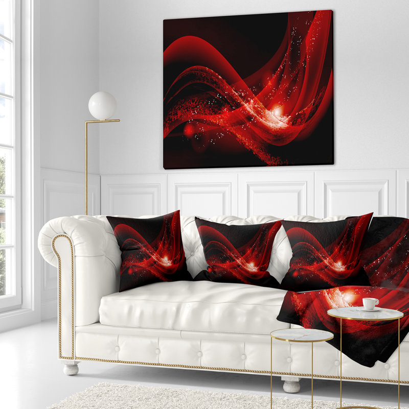 Coussin à imprimé abstrait rouge foncé, Coussin décoratif, 16 po x 1 po