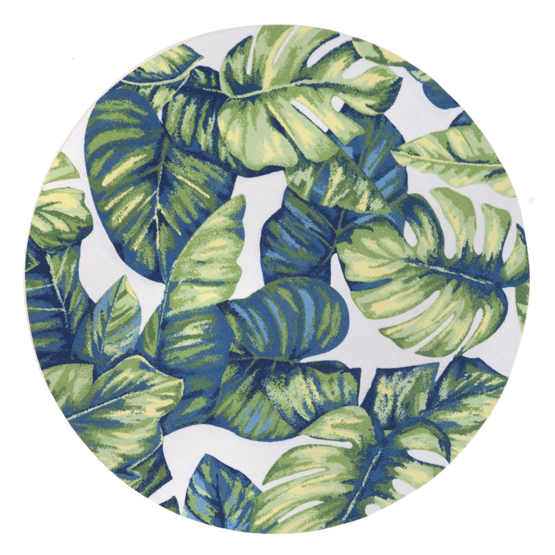 Tapis de patio intérieur / extérieur vert feuille tropicale Commer, Rond 4 pi