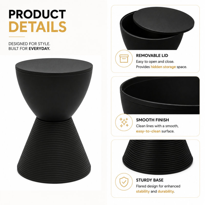 Table de bout tambour en sablier Durant Durant, Single, Noir