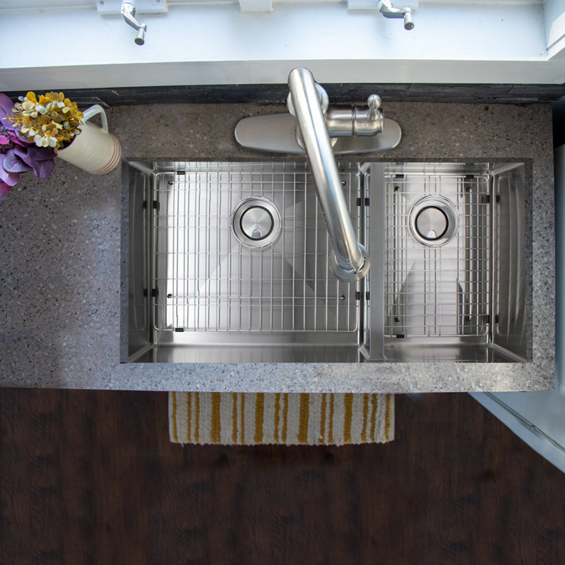 Évier de cuisine à double cuve encastrable avec filtre à panier L 36 po x l 19 po Diamond