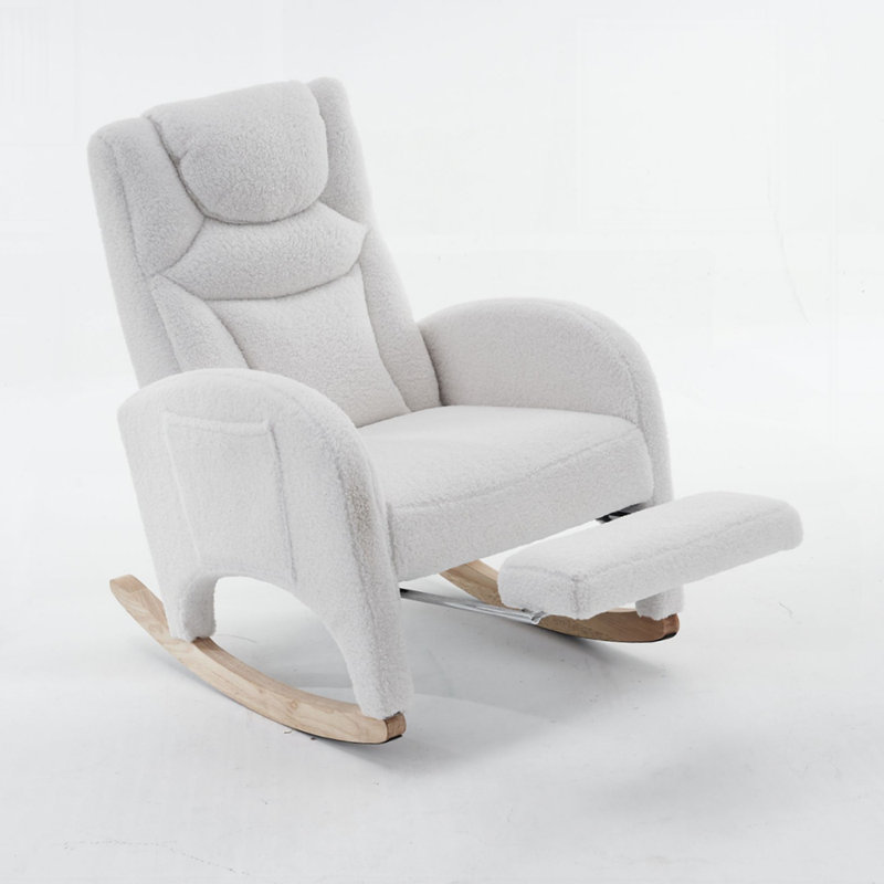 Nursery Rocking Chair With Adjustable Footrest, Ivory Teddy