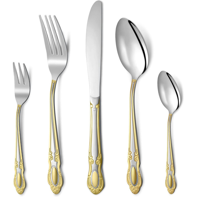 Ensemble de couverts 40 pièces en acier inoxydable, ustensiles robustes 18/10, lavables au lave-vaisselle, service pour 8, design élégant pour la famille, le mariage, le restaurant et l'hôtel