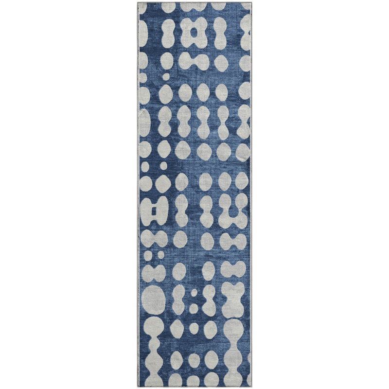 Tapis bleu marine de qualité supérieure lavable à la machine Prisco, Tapis de couloir 2 pi 3 po x 7 pi 6 po