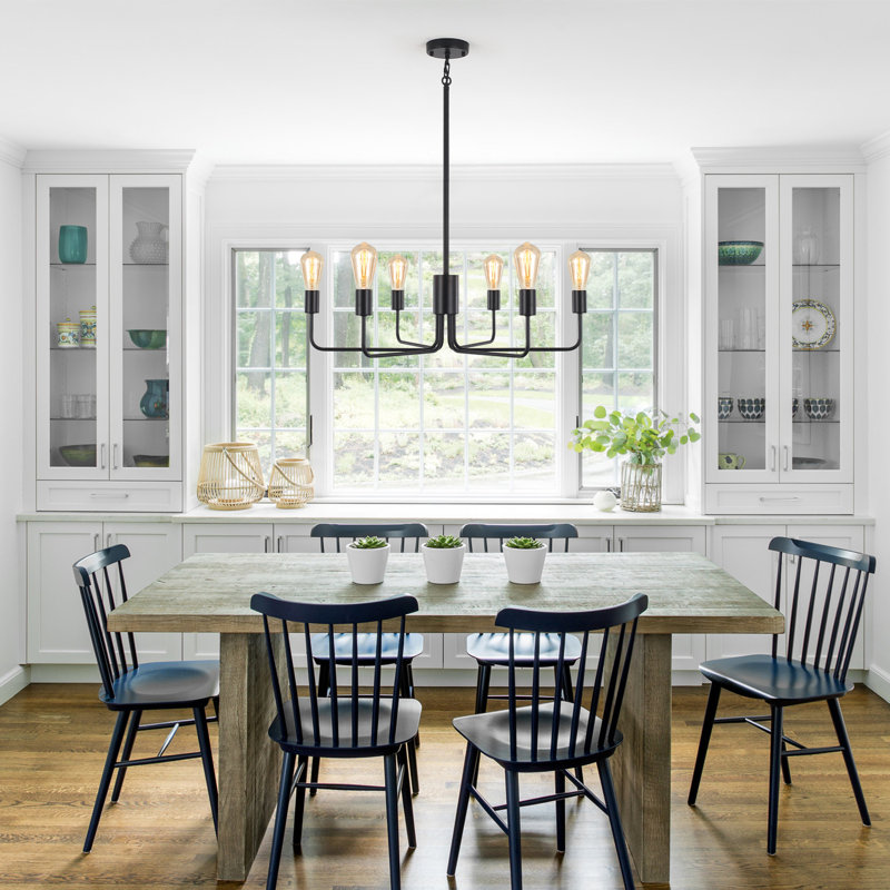 6-Light 29.5'' Dimmable Classic Chandelier Rustic Industrial Hanging Ceiling Fixture, Black