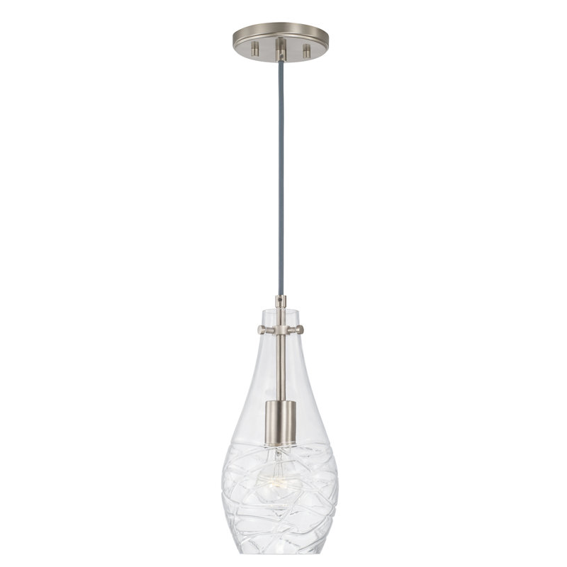 Luminaire suspendu en forme de goutte à 1 lumière Grube, Nickel brossé