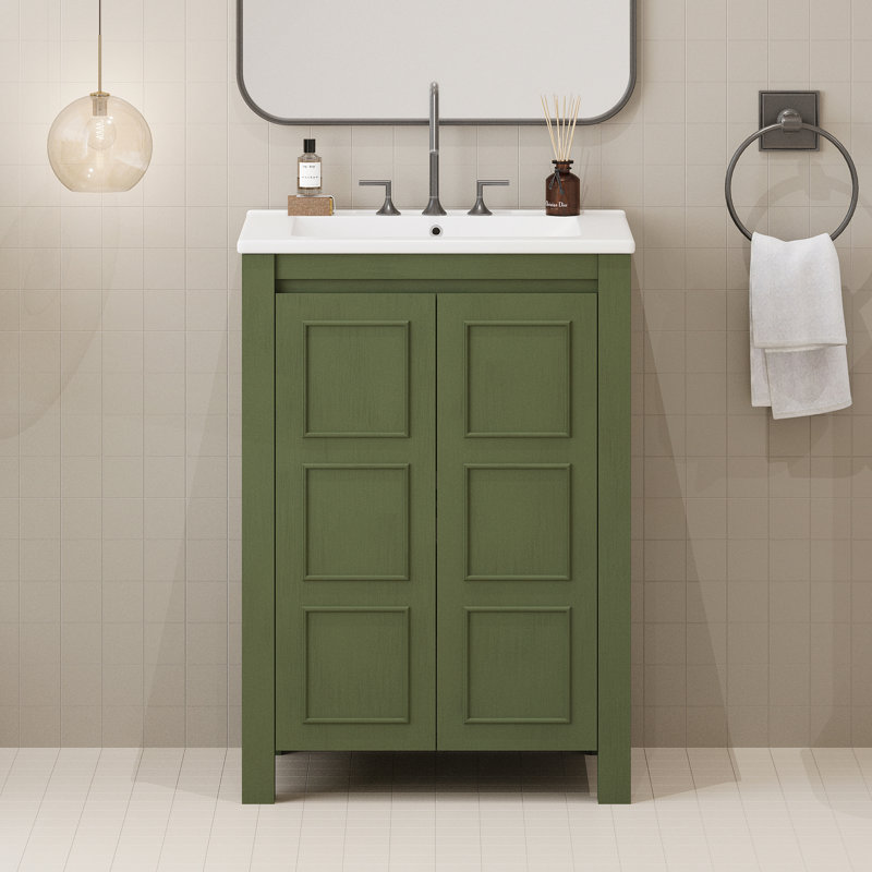 Petit meuble-lavabo de style vintage 24 po avec lavabo en céramique
